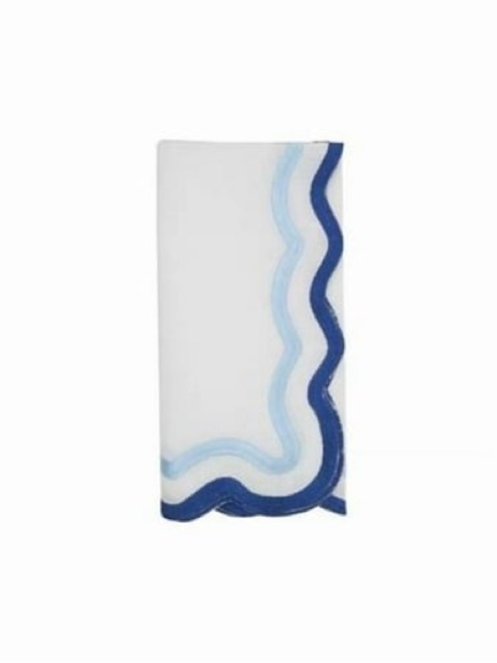 Scalloped Edge White Curtain Panel with Blue Trim - Set of 4
